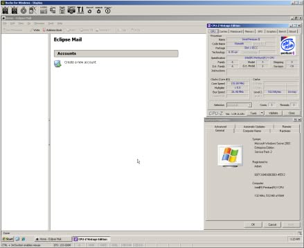 eMail on running on Windows Server 2003 under Bochs emulating an i686 IA-32 only CPU with CPU-Z and winver